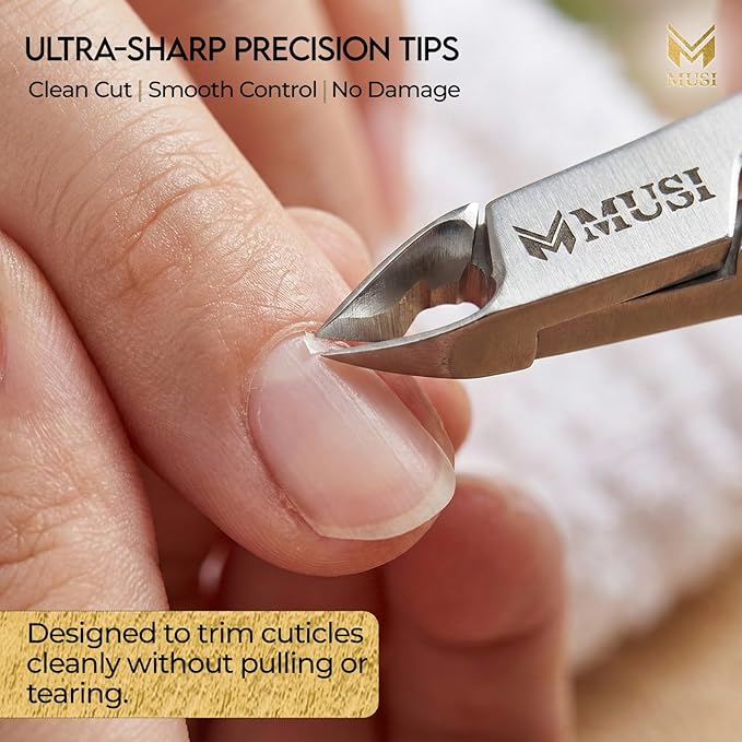 MUSI Cuticle Cutter & Nail Cutter- Durable, Stable & Super Sharp Stainless Steel, Precision Jaw Dead Skin Remover for Fingernails & Toenails, Manicure & Pedicure