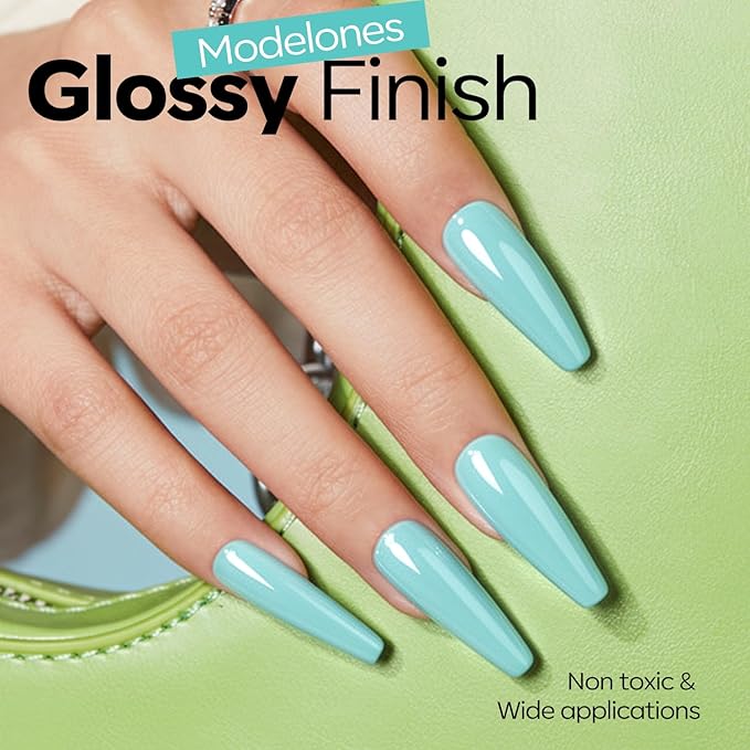 modelones Mint Blue Gel Nail Polish Baby Blue Gel Polish Jade Nail Poish Soak Off Pastel U V Nail Design Salon Nail DIY Manicure 15 ML