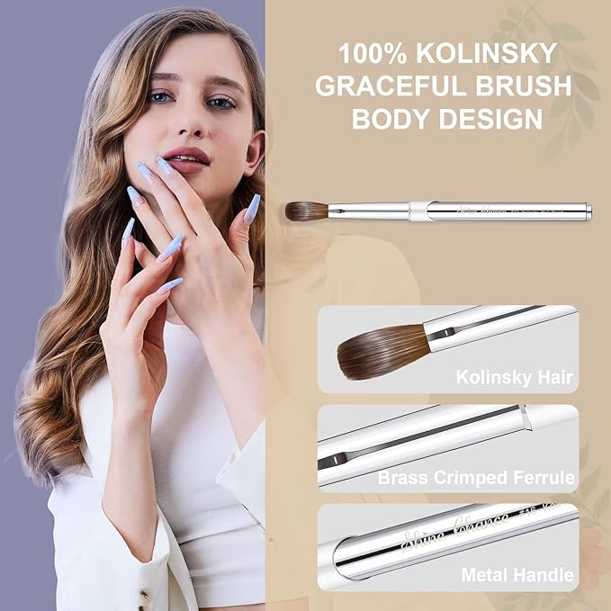 2Pcs Acrylic Nail Art Brush Size 12, 100% Pure Kolinsky Hair Oval Nail Brush for Acrylic Application, Professional Nail Extension Manicure Tool Striping Nail Drawing Pen for Home Salon