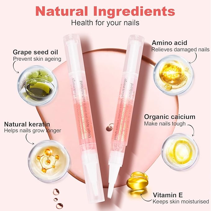 Meschett 3PCS Nail Cuticle Oil Pens with Nail File, Cuticle Oil for Nails from Natural, Nail Oil Cuticle for Cracked and Dry Nail(Lemon & Lily & Cherry Flavor)