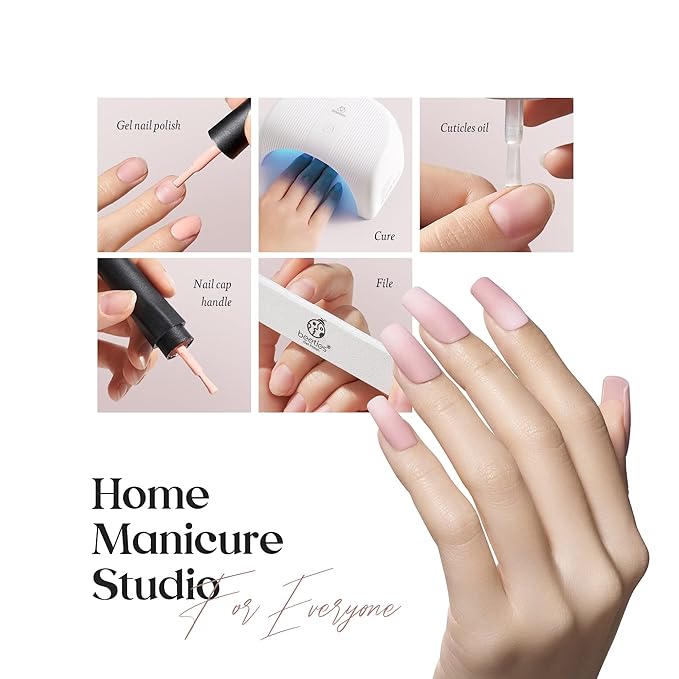 Beetles Gel Nail Polish Kit with Led Light Base Gel Top Coat, 6 Nude Neutral Colors, 15 ML