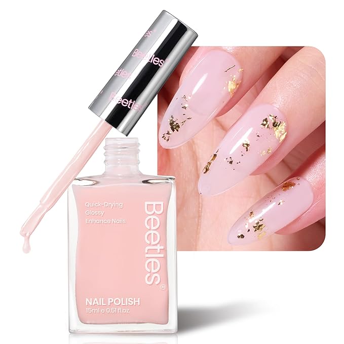 Beetles Nail Concealer - 2 In 1 Light Pink Jelly Nail Polish Nail Strengthener and Growth Fast Dry Quick Jelly Natural Nail Strengthener and Growth Treatment for Thin and Damaged Nails,0.51 FL OZ