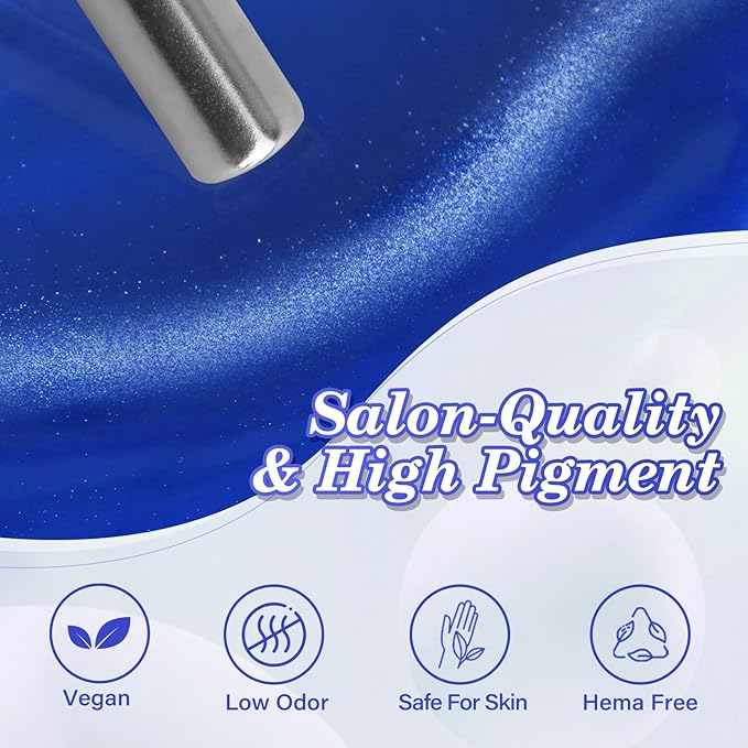 EBANKU Blue Cat Eye Gel Polish, 15ML 0.5 OZ Holographic Glitter Shimmer Translucent Jelly Color Magnetic Polish with Magnet Holiday Salon DIY at Home