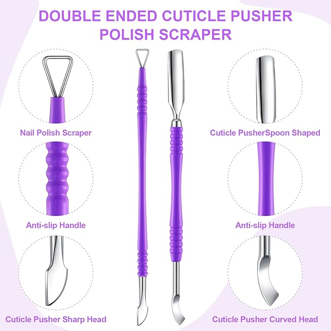 Mudder Acrylic Nail Clippers Kit False Nails Tips Cutter Professional Cuticle Trimmer Nipper Cutter Pusher Remover Stainless Steel Manicure Pedicure Art Tools Set Salon Home(Purple)