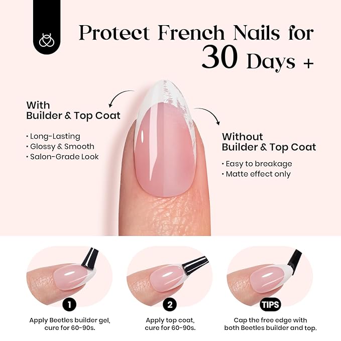 Beetles French Tips Press On Nails: 150 Pcs Pink Short Square Press On Nails Fake Nail Tips, Soft Gel Nail False Nails Art DIY Gifts For Women