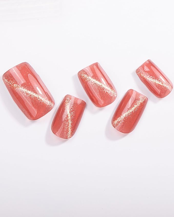 Cat Eye-Inspired 20pcs Semi Cured Gel Nail Strips - Salon-Grade DIY Wraps with Glaze Texture, Easy Application, UV Light Required for Stylish Nails