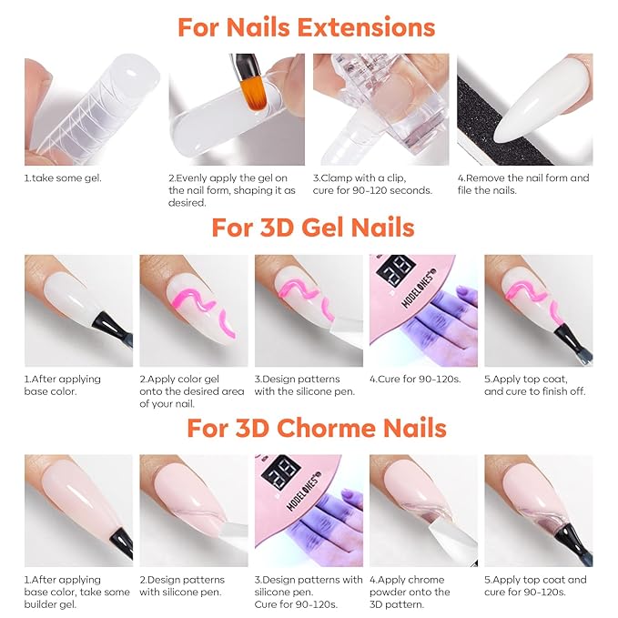 modelones 3D Sculpting Gel, Milky White Solid Nail Builder Hard Gel for Nail Art Molding & Extensions for Chrome Powder, Spring Nails Glitter Polish Home DIY Manicure, U V Lamp Needed