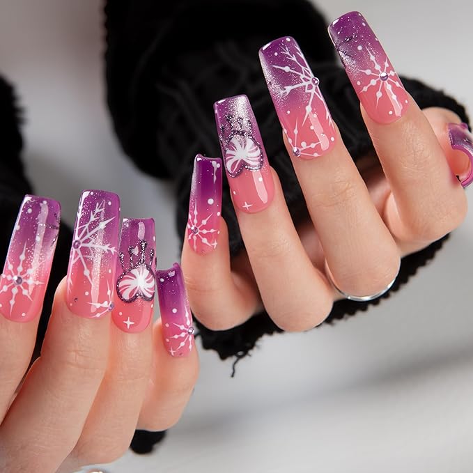LOVFUL Short Press on Nails Blush Snowlight | Handmade Acrylic Press ons| Reusable Fake False Nails | Square Classic Regular 1.3in | H726-S