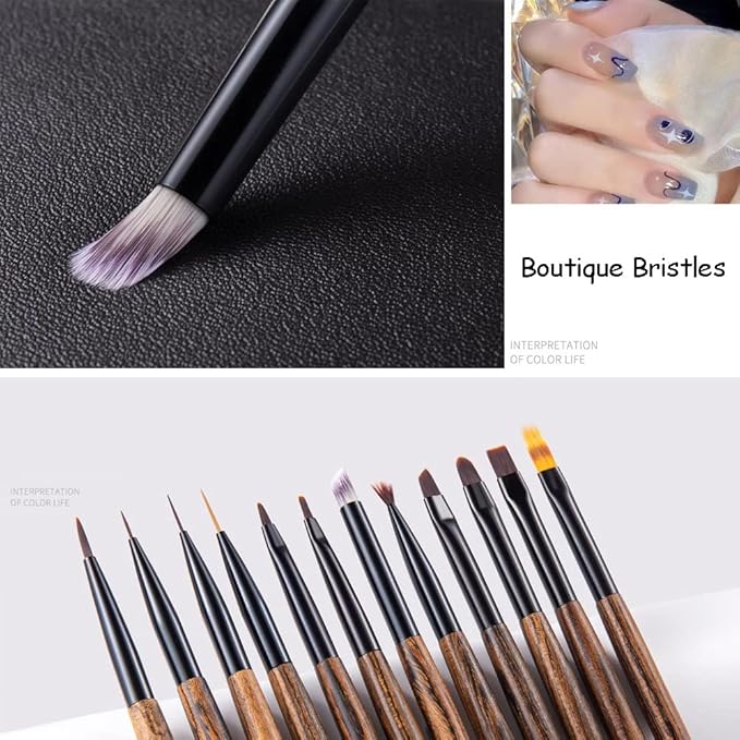 Nail Art Brushes Set, 12 Peices Professional High-end Sandalwood Nail Art Design Pen Painting Tools with Leather Pouch, Nail Art Liner Brush and Nail Dotting Pen for Gel Polish Manicure Salon DIY at Home (Black)