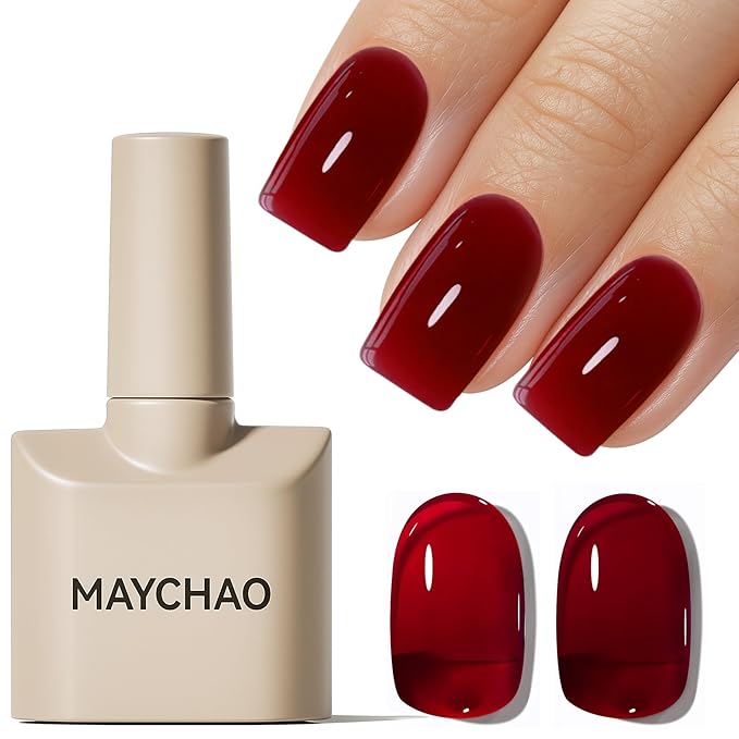 MAYCHAO 15ML Jelly Burgundy Gel Nail Polish 1Pc Jelly Wine Red Gel Polish Soak Off UV LED Nail Polish Nail Art Starter Manicure Salon DIY at Home, 0.5 OZ