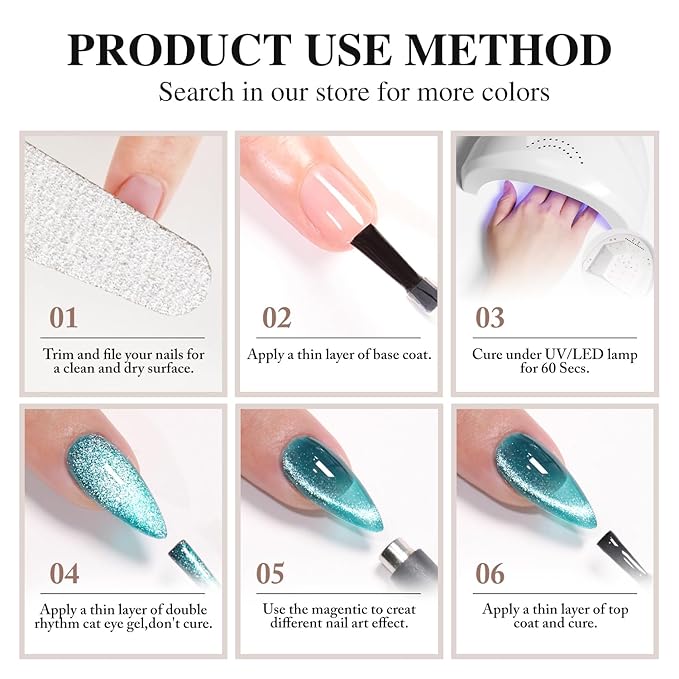 Double Rhythm 0.5 OZ Cat Eye Gel Polish with Magnet 15ML Holographic Glitter Shimmer Translucent Jelly Color Magnetic Nail Polish Salon DIY at Home (MC1001)