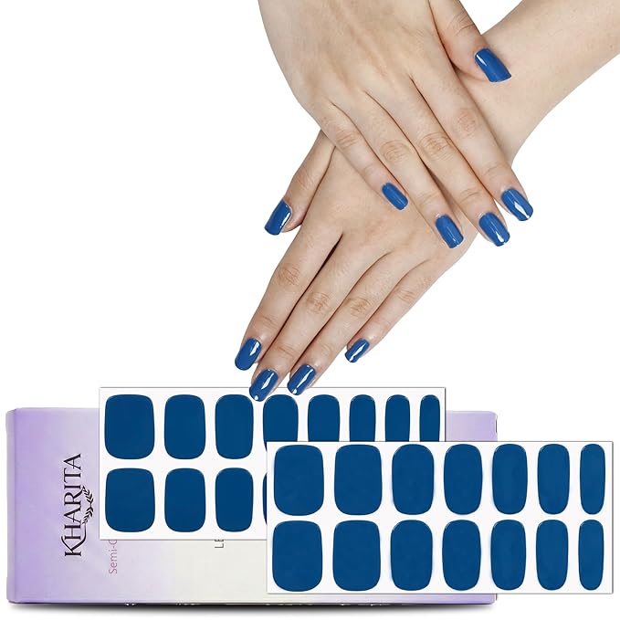 Semi Cured Gel Nail Strips – Real Gel Nail Polish Wraps for Brittle Nails | Waterproof Long Lasting Easy Peel-Off Removal | Hema-Free | Jelly Solid Light Blue Salon Kit with File & Stick