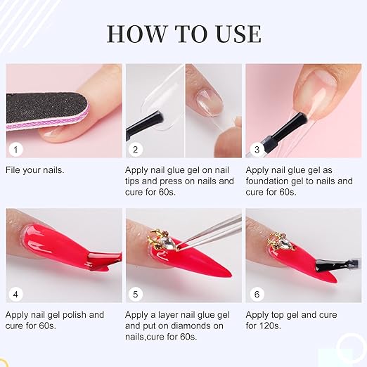 SAVILAND Gel Nail Glue: 15 ML Gel Nail Glue U V Nail Glues Super Strong Nail Glues for Press Ons, Long Lasting Nail Tips Manicure Art Tool Nail Lamp Needed