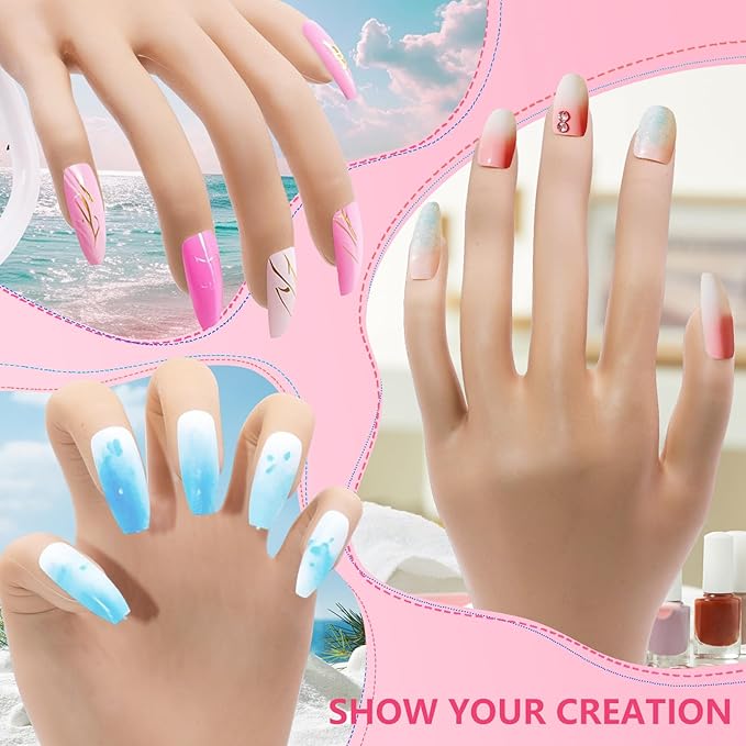 Practice Hand for Acrylic Nails - Acrylic Fake Mannequin Practice Hand - Flexible Hands Model With Powder and Liquid Full Nail Kit for Beginners