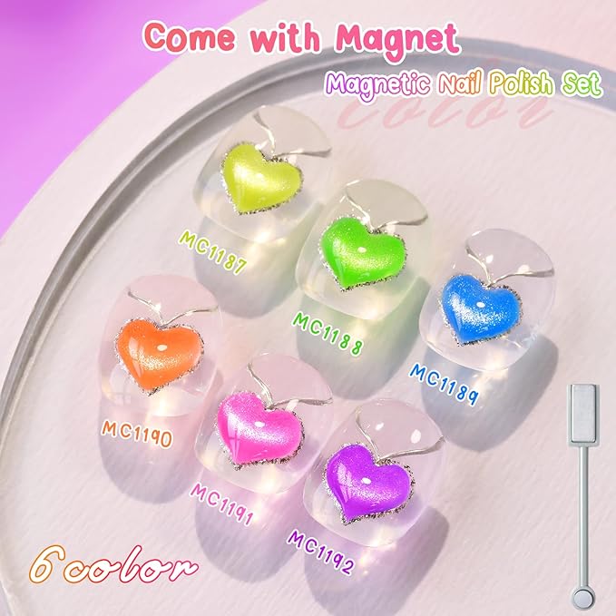 Double Rhythm 6 Colors Cat Eye Gel Polish Set Shimmer Glitter with Magnet Holographic Reflective Magnetic UV Nail Art Kit (6-Kit-53)