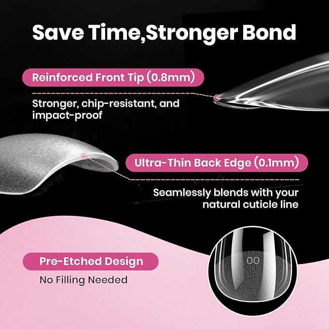 Beetles Gel Nail Tips Flat-X - Almond Medium, 160pcs 16 Sizes, Pre-Etched Half Matte Full Cover Soft Acrylic False Nail Tips Clear Press on Easy DIY Extension Salon for Flat & Natural Nail Beds