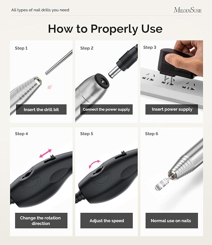 MelodySusie Pen-Shaped Portable Nail Drill with AC Adapter, PC120B 20000RPM Electric File with Compact Design for All Nail Care, Manicure Polishing, Shaping & Gel Removal at Home for Beginners