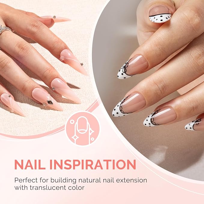 MelodySusie 2PCS 15ML Clear Nude Pink Builder Nail Base Gel for Nails Thickening,Soak Off UV Extension Gel,Rhinestone Glue in a Bottle for Nail Art Design Gift for Women Salon DIY Manicure at Home