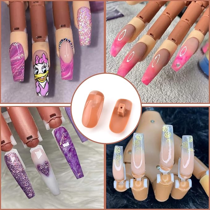 MEKK 200PCS Replacement False Nail Tips for Nail Practice Hand,Refill Nail Tips for Practice Hand & DIY Nail Art-Brown