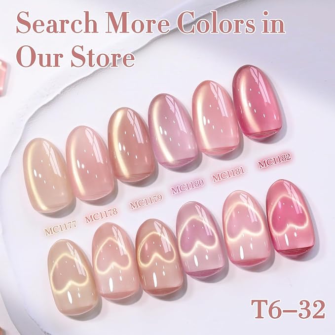 Double Rhythm 0.5 Oz Cat Eye Gel Polish with Magnet Same Color Same Bottle Holographic Glitter Shimmer Translucent Color Salon 15 ML Magnetic Nail Art (Nude Pink-MC1178)