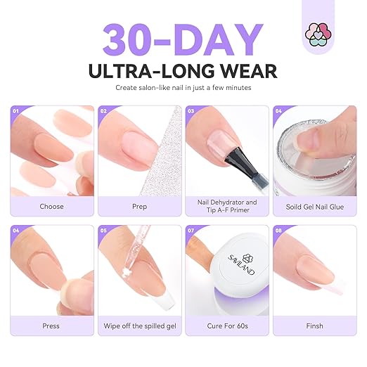SAVILAND French Press on Nails: Strong-fit Short Suqare Handmade French Tip Nails Nude Long-Wear 150 PCS Nail Tips Natural & Thick Soft Gel Fake Nails DIY Nails Art Home SSProTip X