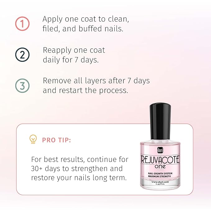 duri Rejuvacote 1 Nail Growth System - Original Maximum Strength Formula - Nail Strengthener and Nail Growth - Base and Top Coat - Pack of 2-0.45 fl. oz.