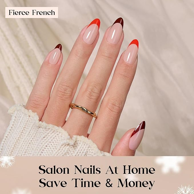 Beetles X Press Red French Tip Nails - Fierce French | 5 Colors Valentines Press On Nails Medium Almond | 16 Sizes 160 Pcs Natural Salon Quality
