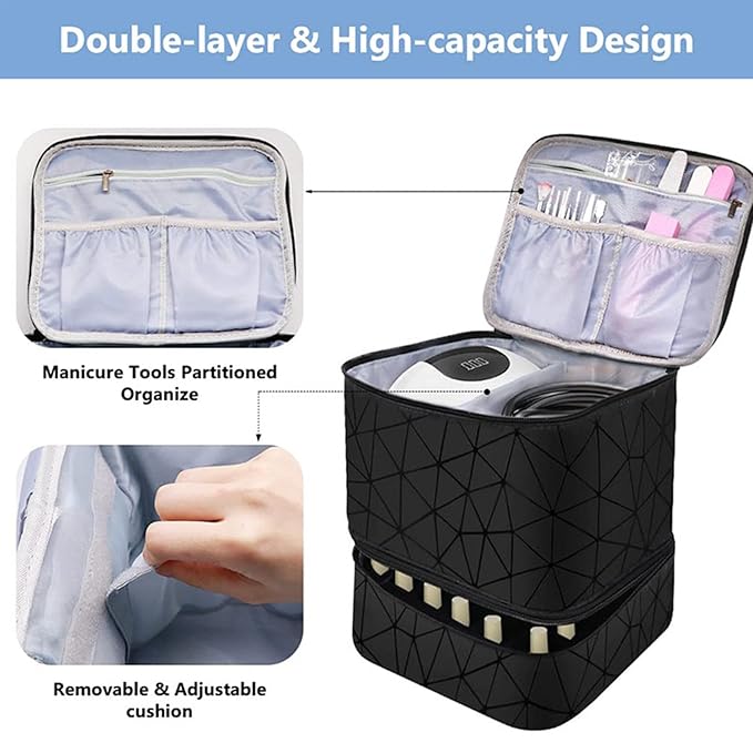 Nail Organizers Storage Bag - 2 Layer Nail Dryer Case, Holds 30 Bottles Nail Polish Bag | durablee Nail Dryer Case, Nail Box Organizer Case, Nail Polish Organizer Bag Suitable For Manicure Tools