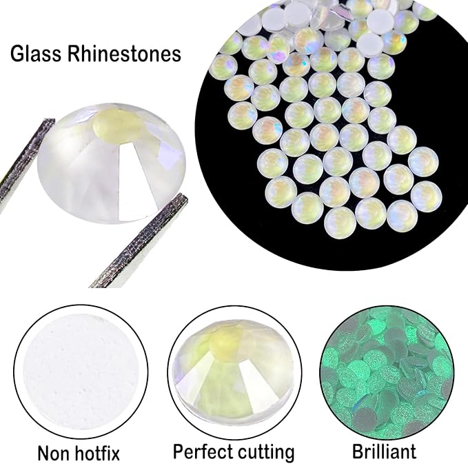 Flatback Glass Rhinestones,Bedazzler Gems 1440pcs Non Hotfix Crystal Rhinestones for Nail Charms Crafts Clothes Tumblers,White AB Neon,SS20
