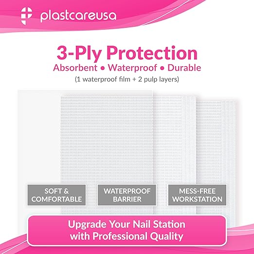 Disposable Nail Mats 50 Pcs - Salon Paper Towel and Table Cover for Nail Tech - 3 Ply Waterproof Manicure Prep Pads - Acrylic Art Supplies and Accessories (White)
