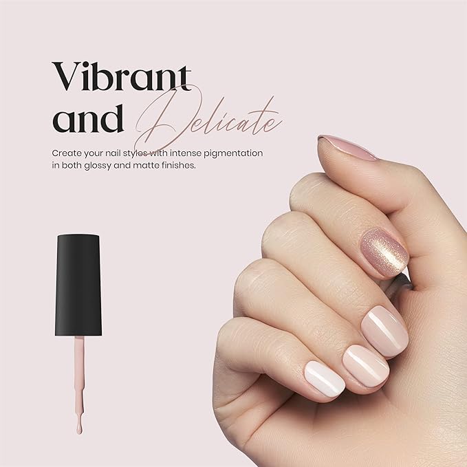Beetles Gel Nail Polish Kit with Led Light Base Gel Top Coat, 6 Nude Neutral Colors, 15 ML