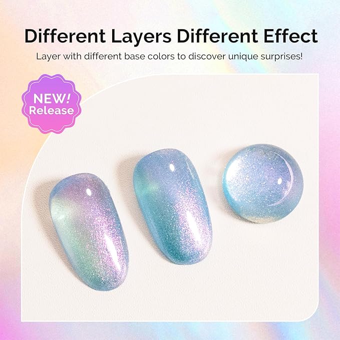 MelodySusie Blue Aurora Shimmer Gel Nail Polish,Sparkle 0.5 Fl Oz Soak Off UV LED Holographic Blue Glitter Gel Polish Gift for Women Nail Art Manicure Salon DIY Nail Design Decoration at Home-G2103