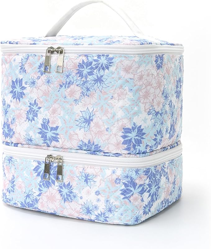 hibear Nail Supplies Organizer Nail Polish Storage Holds 30 BottlesNail Polish Storage Holds 30 Bottles Nail Kit Case Makeup Bag Vanity Case for Women (BLUE FLORAL)