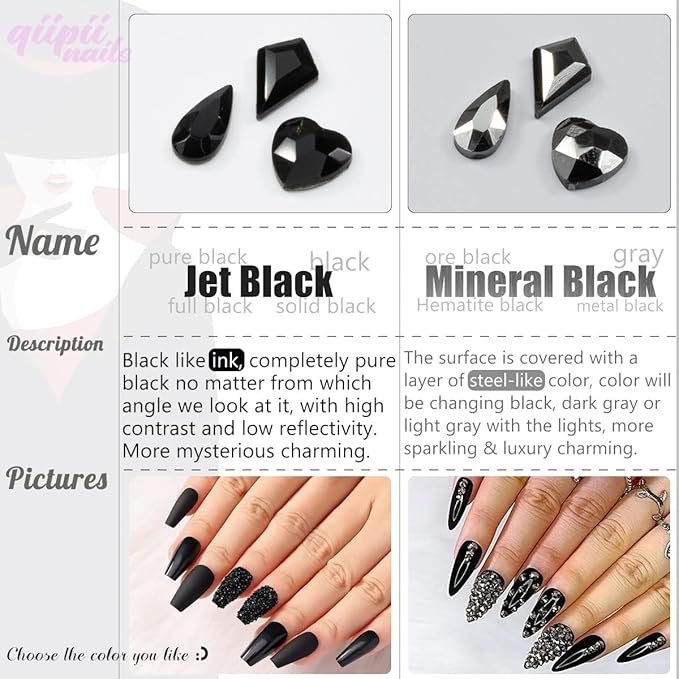 Mine Black Nail Rhinestones Multi Shapes Metallic Black Rhinestones for Nails Flatback Nail Gems K9 Glass Round Beads Stones Diamonds Nail Charms Art for Nails Faces Eyes Makeup Crafts DIY