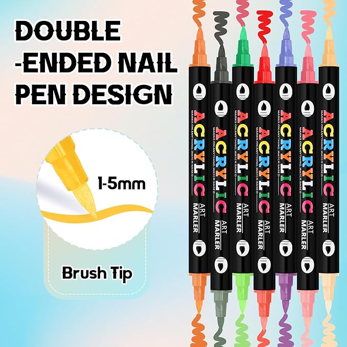 Kalolary 48 Colors Nail Art Pens Set,24PCS 3D Nail Polish Pens Double-Ended Acrylic Paint Pen Nail Art Markers Quick-Drying Nail Art Tools for Dotting Drawing Painting DIY Nail Art Beauty Manicure（F）
