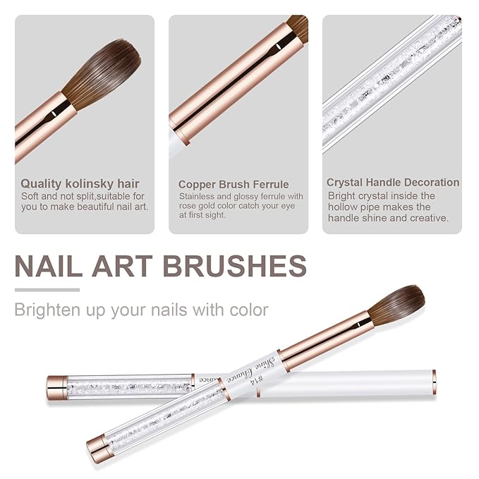 Acrylic Nail Brush Size 14, 100% Real Kolinsky Art Nail Brush for Acrylic Powder Application, Handmade Women Manicure Nail Extension Tool for Professional DIY Home Salon and Beginners