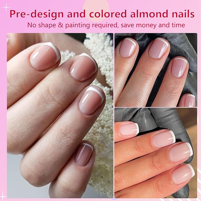 AddFavor 120pcs French Tip Press on Nails Short Square Fake Nails Nude White French Nails Press on Acrylic Artificial False Nials with Adhesive Tab for Women Girls