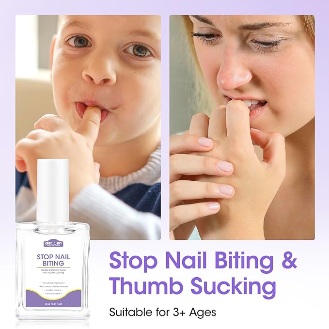Gellen Nail Biting Treatment for Kids & Adults - 15ml Safe Nail Biting Prevention Thumb Sucking Deterrent Bitter Taste No Biting Nail Polish Nail Care Solution to Help Stop Finger Biting & Nail Repair