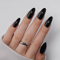 VSALON Press on Nails Medium Almond - Glossy Black Nails for Women, Reusable Solid Opaque Gel Salon Quality Fake Nails with Glue & Cuticle Oil - 32 PCS Glue On Nails in 16 Sizes