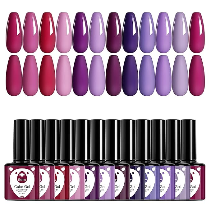 Classic Gel Nail Polish Set, 12 Colors Nude Gray Pink, Nail Polish Gel Manicure Kit (Pink Violet Lady, 12pcs)