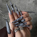 Extra Long Press on Nails Stilitto Long Tip Fake Nails Glossy Full Cover Acrylic False Nails with Designs Glue on Nail Almond Shape Stick on Nails for Women and Girls 24 Pcs