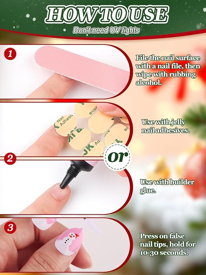 72 Pieces Christmas Press on Nails for Kids, EBANKU 3 Pack Kid Fake Nail Kit Cute Snowman Press on Nails for Girls 7-12 Years with Nail Glue