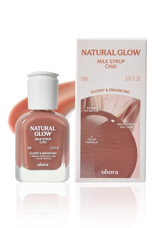 ohora Natural Glow Milk Syrup Nail Strengthener (Chai) - Tinted Nail Hardener for Brittle, Damaged Nails, Quick-Dry Glossy Finish, Nail Repair & Growth, 15 mL