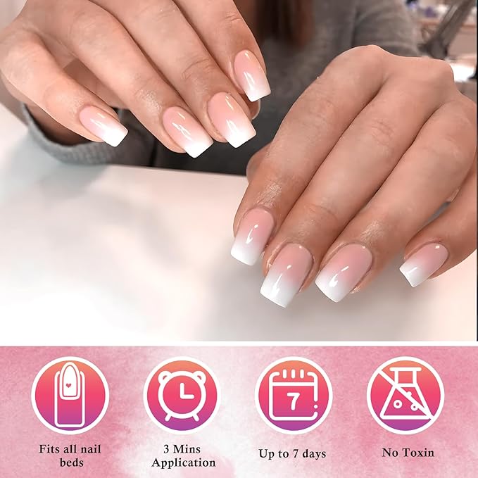 AddFavor 240pc Ombre Square Press on Nails Medium Fake Nails - Glue on Nails Square Acrylic Nails Press ons Nail Tips Medium Stick on Nails with Nail Glue and Adhesive Tabs for Women