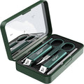 Nice 5-in-1 Premium Grooming Set: Nail Clipper, File, Ear Pick, Facial Hair Scissors, and Mirror in Elegant Storage Box - Manicure Pedicure Kit With Slant Edge Toenail Clipper