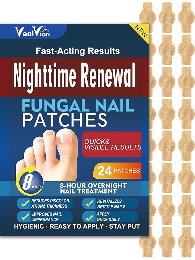 Nail Patches Toenail Treatment Extra Strength 8-Hour Overnight Nail Fast Acting Repair Effortless Hydrogel Nail Care and Repair for Damaged Nails Overnight Renewal for Men and Women (24, Medium)