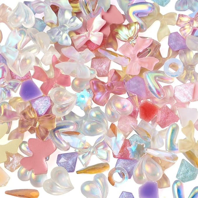 FASHEWELRY 260Pcs 3D Nail Art Decorations: Resin Flatback Butterfly Bowknot Charms, Mini Studs Accessories for Jewelry Making and Design