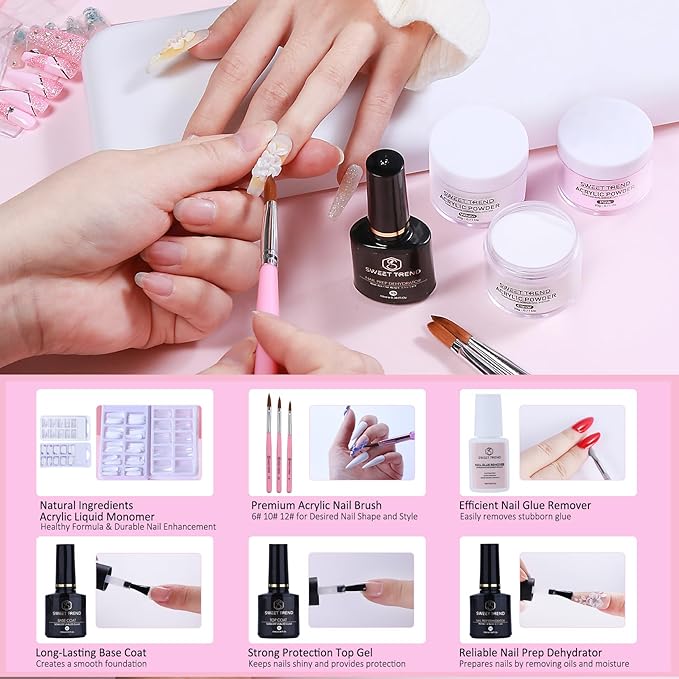 Acrylic Nail Kit for Beginners: Professional Acrylic Powder Set with Everything for Starter Gel Nail Polish U V Light Nail Drill Full Tools Decoration for Home Salon Women