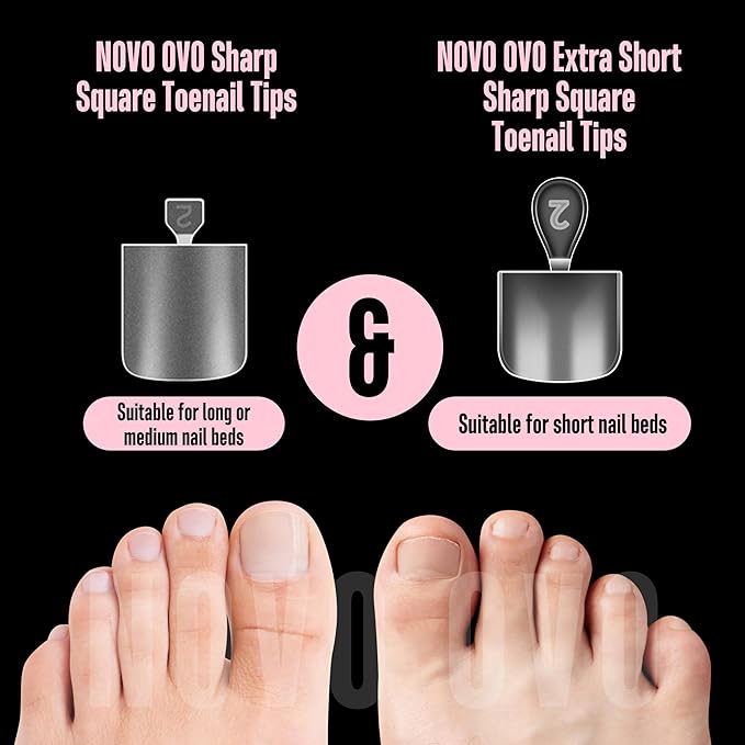 NOVO OVO 31 Sizes Toe Nail Tips with Short and Medium length Combo, Sharp Square Press on Full cover, Soft Gel False Fake Toenail Extension Kit, Pre-etched Clear Matte for Salon DIY Acrylic x 434 Pcs