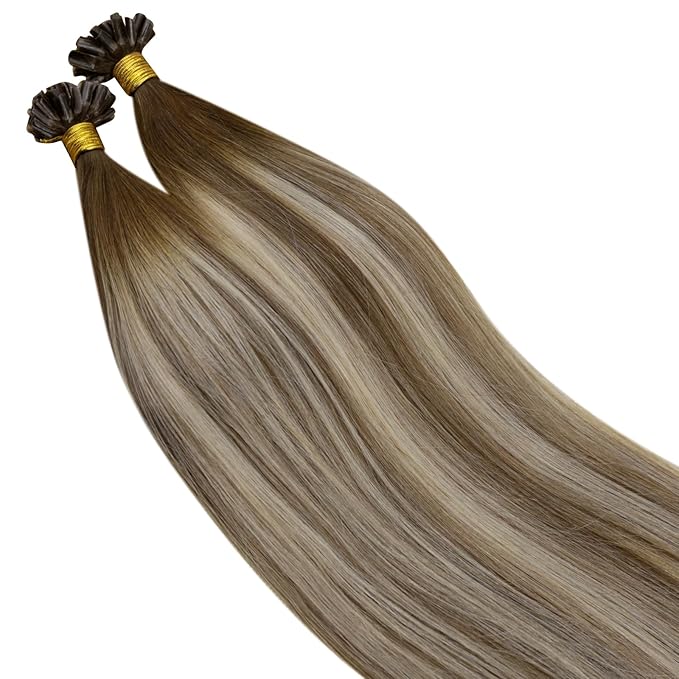 RUNATURE U Tip Hair Extensions Human Hair Brown Ombre Light Blonde Mix Dark Brown U Tip Hair Extensions Human Hair 22 Inch Keratin Tip Extensions Real Hair Long Remy Hair Add Length 50g 50s